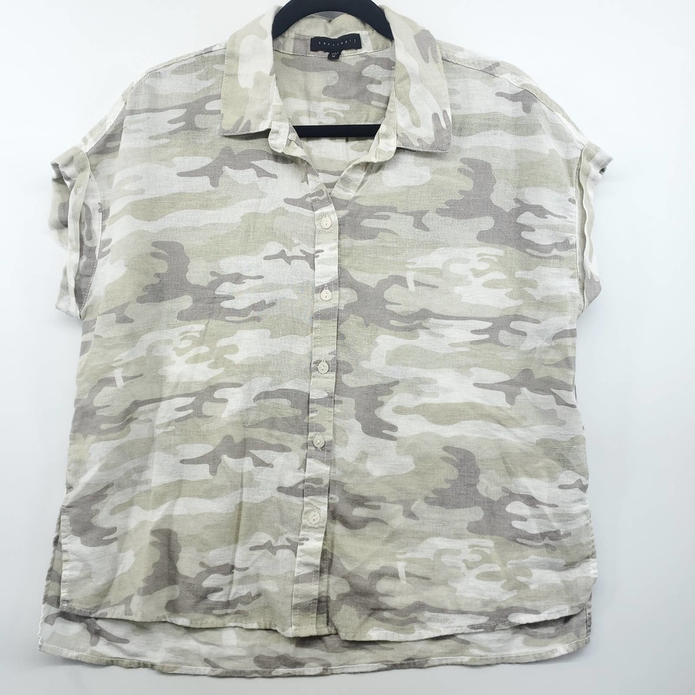 Sanctuary Short Sleeve Camo Linen Blend Shirt Medium